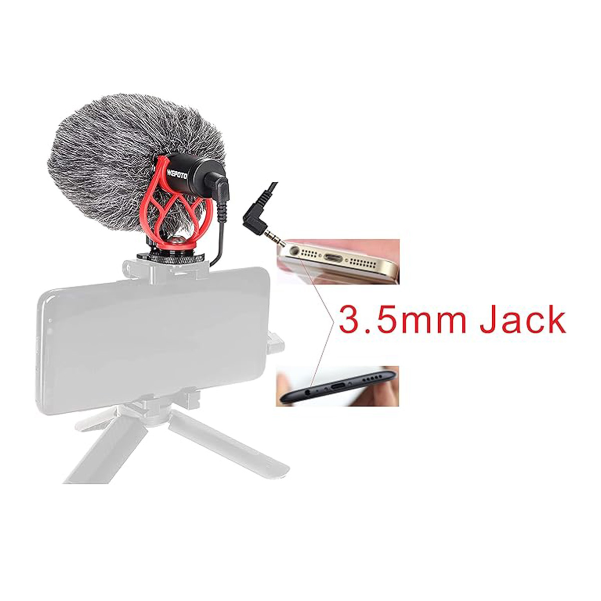 Universal Video Microphone,Compatible with iPhone Android 3.5mm Interface Smartphones, 3.5mm Interface Canon EOS/Nikon DSLR/Sony/Cameras