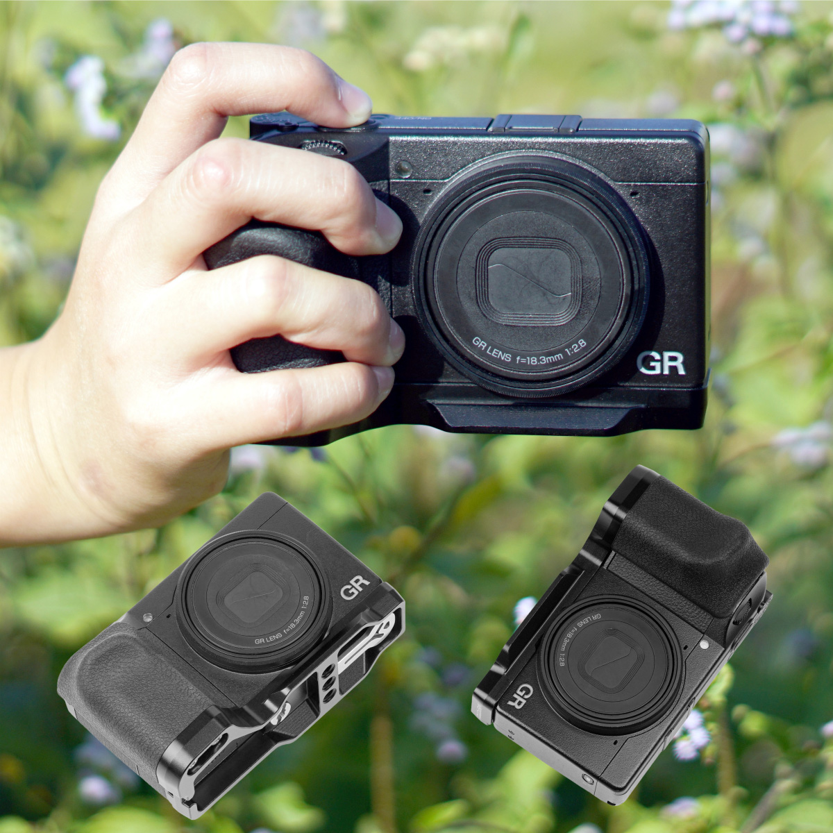 GRIV/GR4 Handgrip L-Shape Grip with Quick Release Plate for Arca, Silicone Side Handle, for Ricoh GRIV GR4 Camera