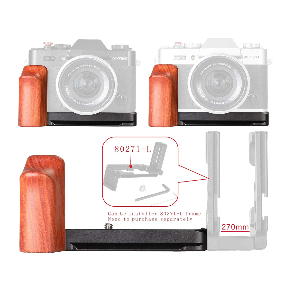 Fujifilm X-T30 X-T20 X-T10 Cameras Handgrip Expansion Grip with Quick Release Plate for Arca Release clip, Lightweight Handle