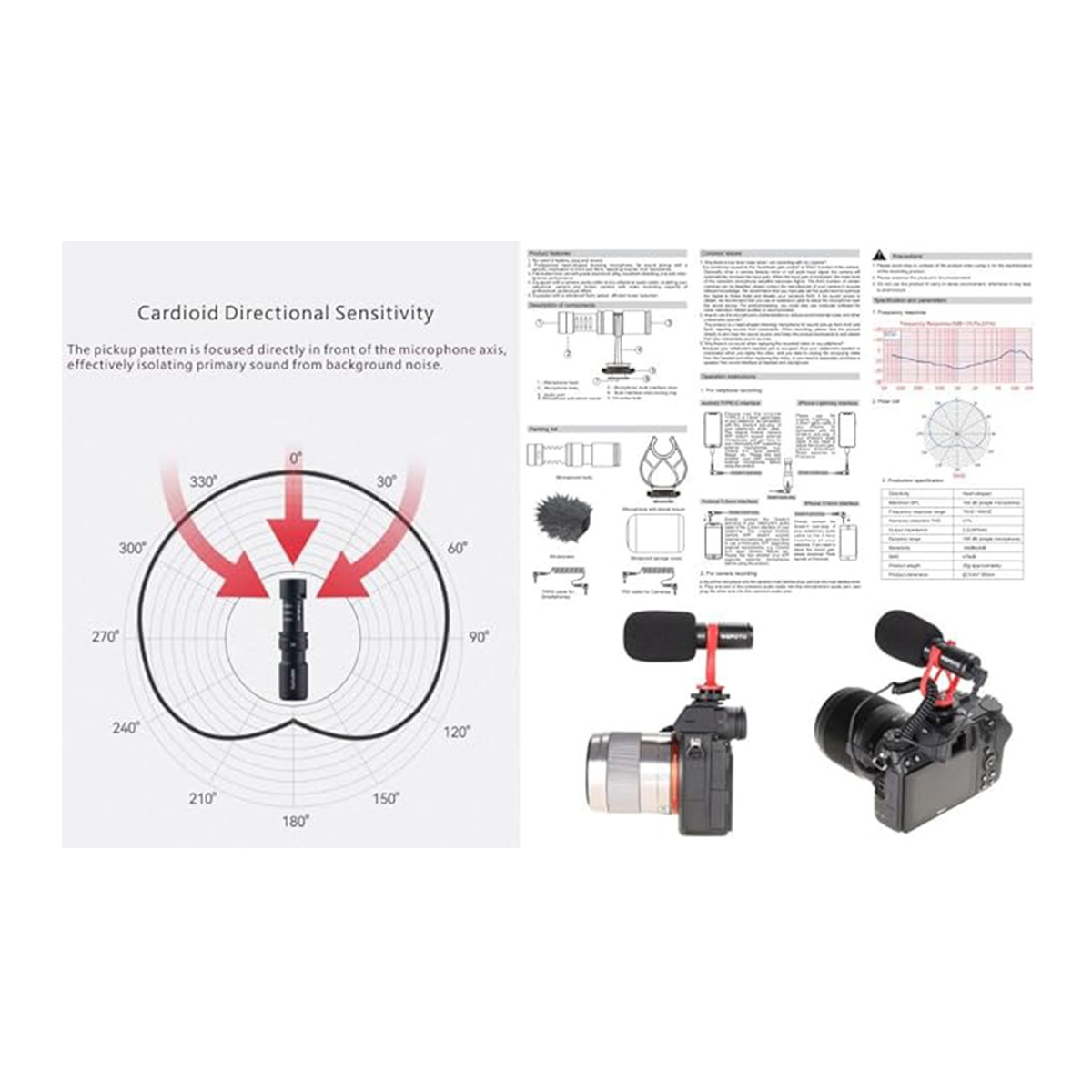 Universal Video Microphone,Compatible with iPhone Android 3.5mm Interface Smartphones, 3.5mm Interface Canon EOS/Nikon DSLR/Sony/Cameras