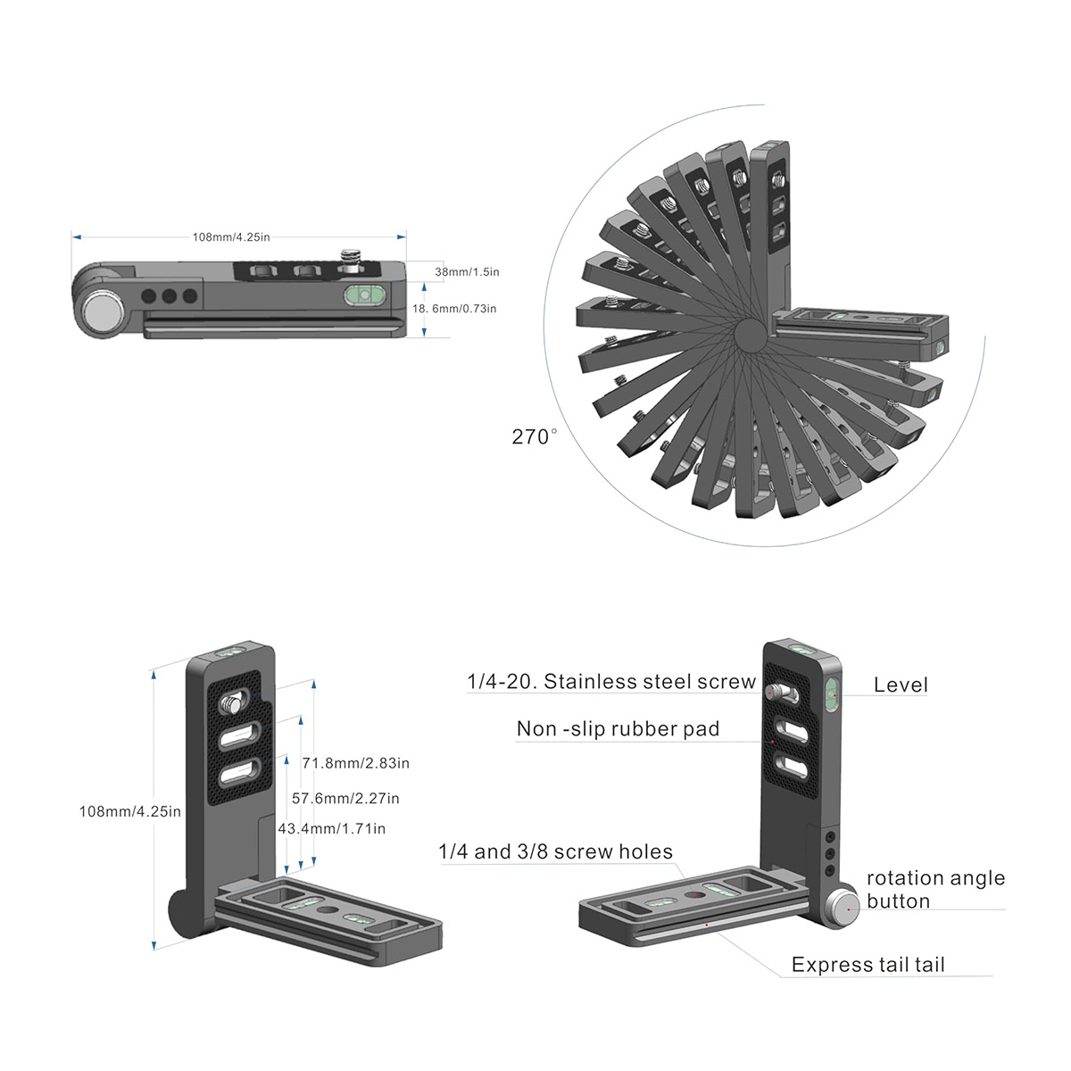WEPOTO Camera L Bracket Vertical Horizontal Switching Tripod Quick Release Plate Arca Plate or Tripod Ball Head