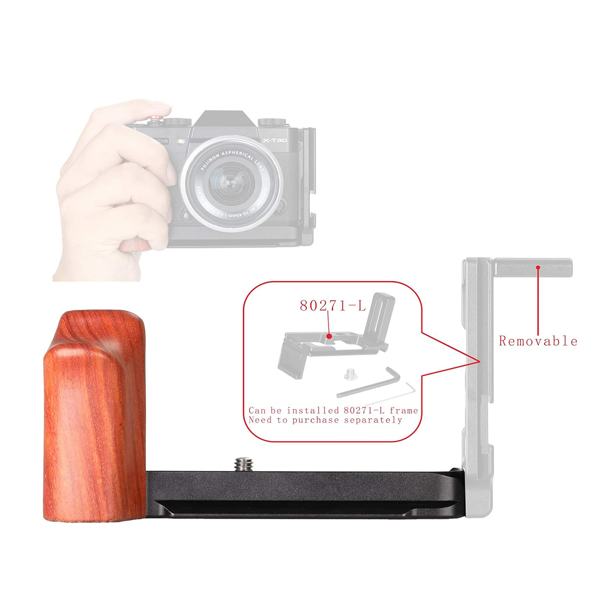 Fujifilm X-T30 X-T20 X-T10 Cameras Handgrip Expansion Grip with Quick Release Plate for Arca Release clip, Lightweight Handle