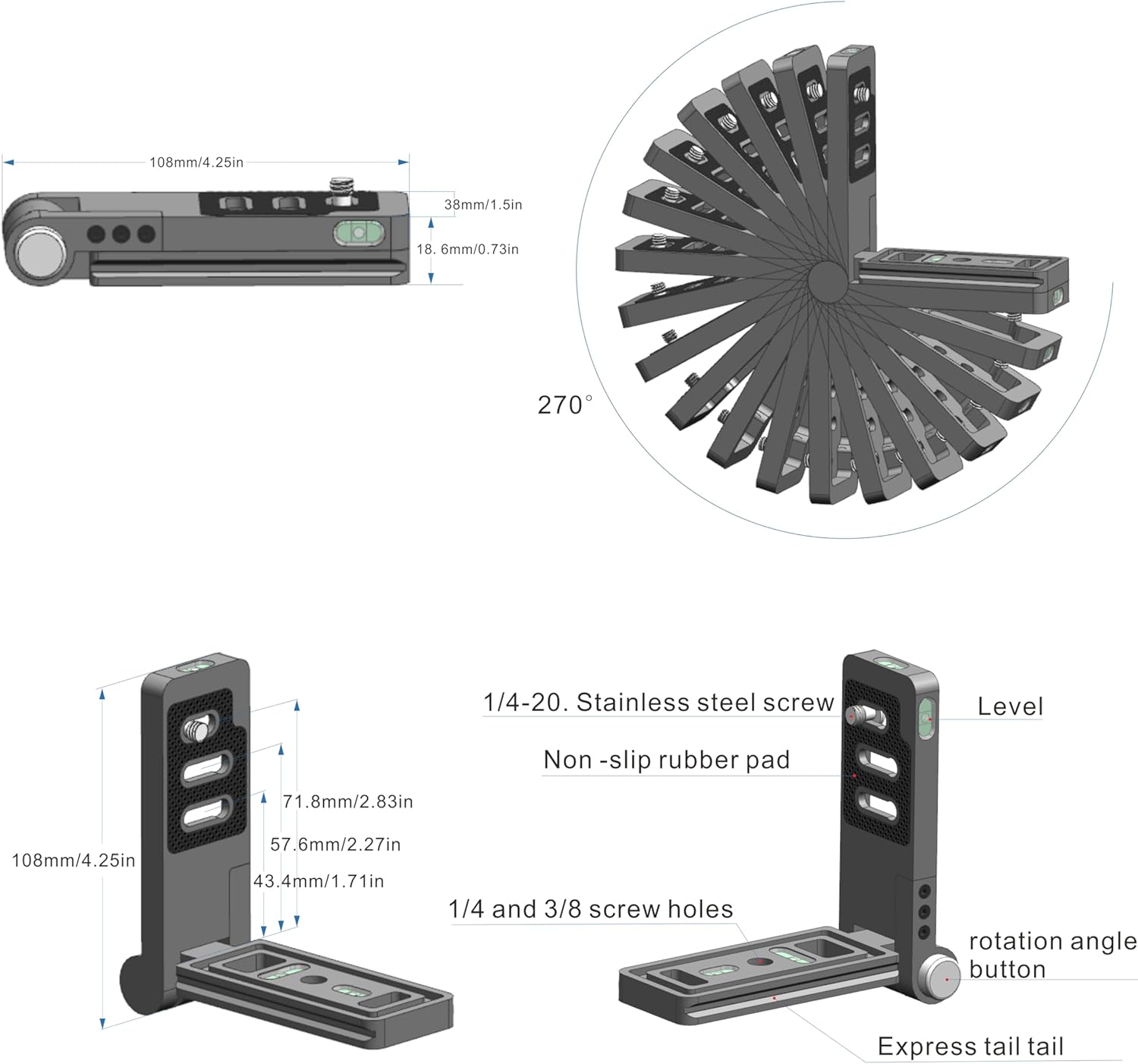 WEPOTO Camera L Bracket Vertical Horizontal Switching Tripod Quick Release Plate Arca Plate or Tripod Ball Head