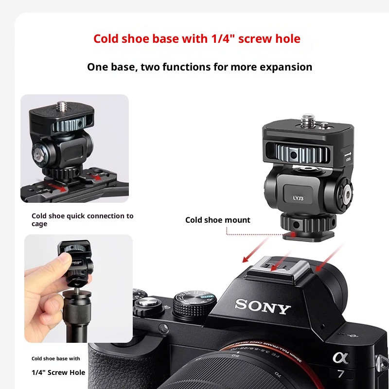 Metal aluminum alloy hot shoe SLR camera mobile phone clip monitor same screen connection accessories bracket cold shoe live shooting snail PTZ rotating rabbit cage Photography