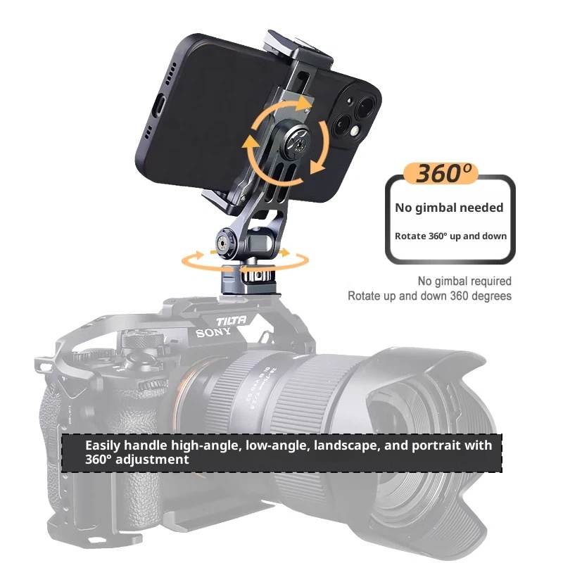 Hot shoe phone holder multi-function SLR camera external display monitor horizontal and vertical shooting live tripod bracket photography double cold shoe fixing clip vlog