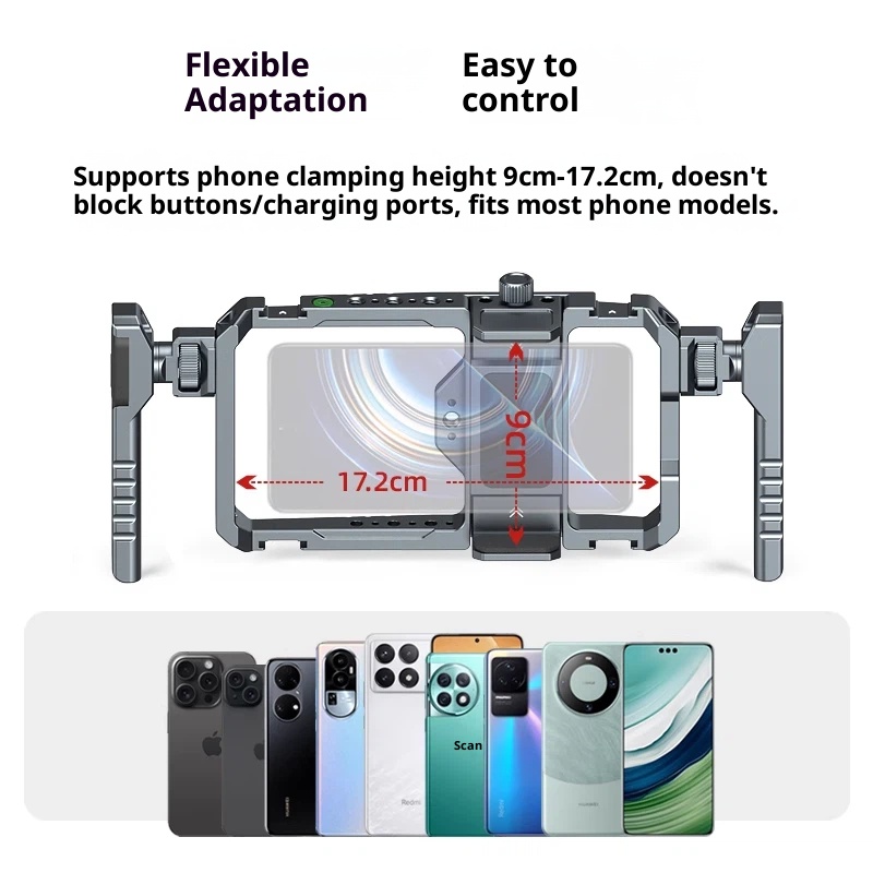 All-metal mobile phone universal rabbit cage vlog expansion frame bracket balance stable handheld photography handle accessories mobile phone Bluetooth camera aid