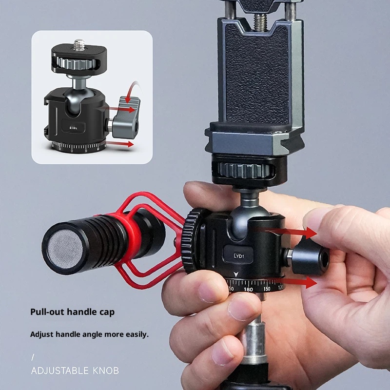 Metal universal revolving cloud platform 360 panoramic tripod mobile phone bracket live shooting video shadow damping camera fixed expansion fill light base accessories