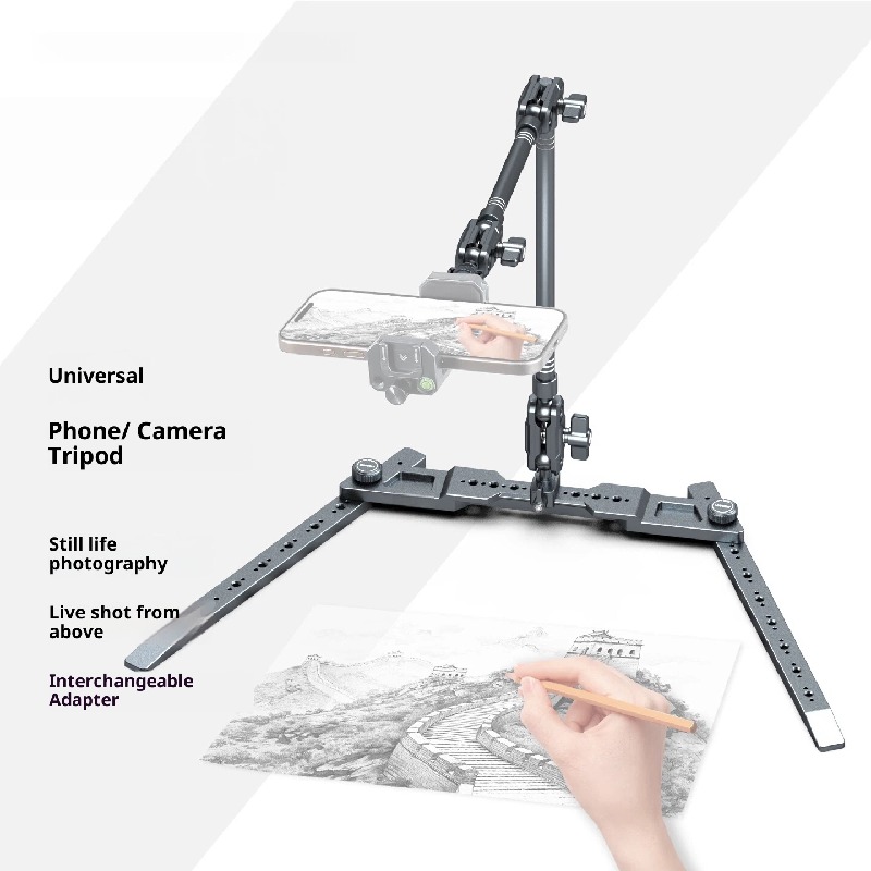 Aluminum Alloy mobile phone High Angle stand desktop dedicated tripod shooting video VOLG live broadcast unpacking calligraphy painting overlooking artifact can expand fill light
