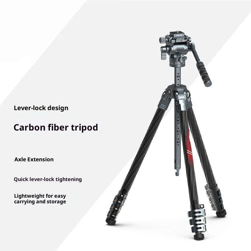 [Pull button] carbon fiber tripod interchangeable lens digital camera photography camera aluminum alloy spherical hydraulic PTZ extended center shaft light and portable bracket