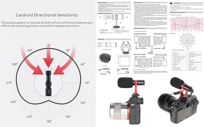 Universal Video Microphone,Compatible with iPhone Android 3.5mm Interface Smartphones, 3.5mm Interface Canon EOS/Nikon DSLR/Sony/Cameras