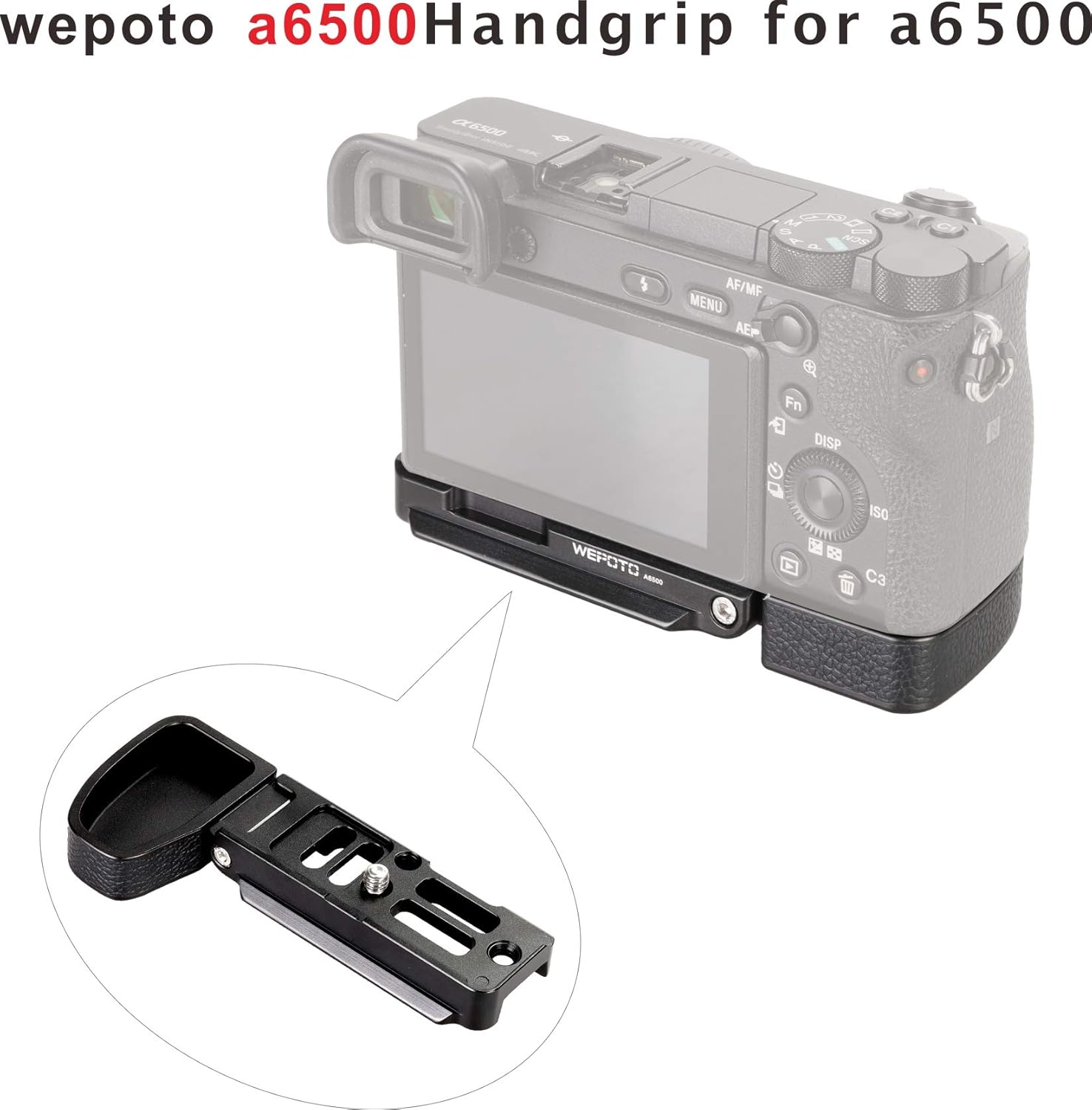 Sony A6500 Cameras Handgrip Expansion Grip with Quick Release Plate for Arca Release clip, Lightweight Handle