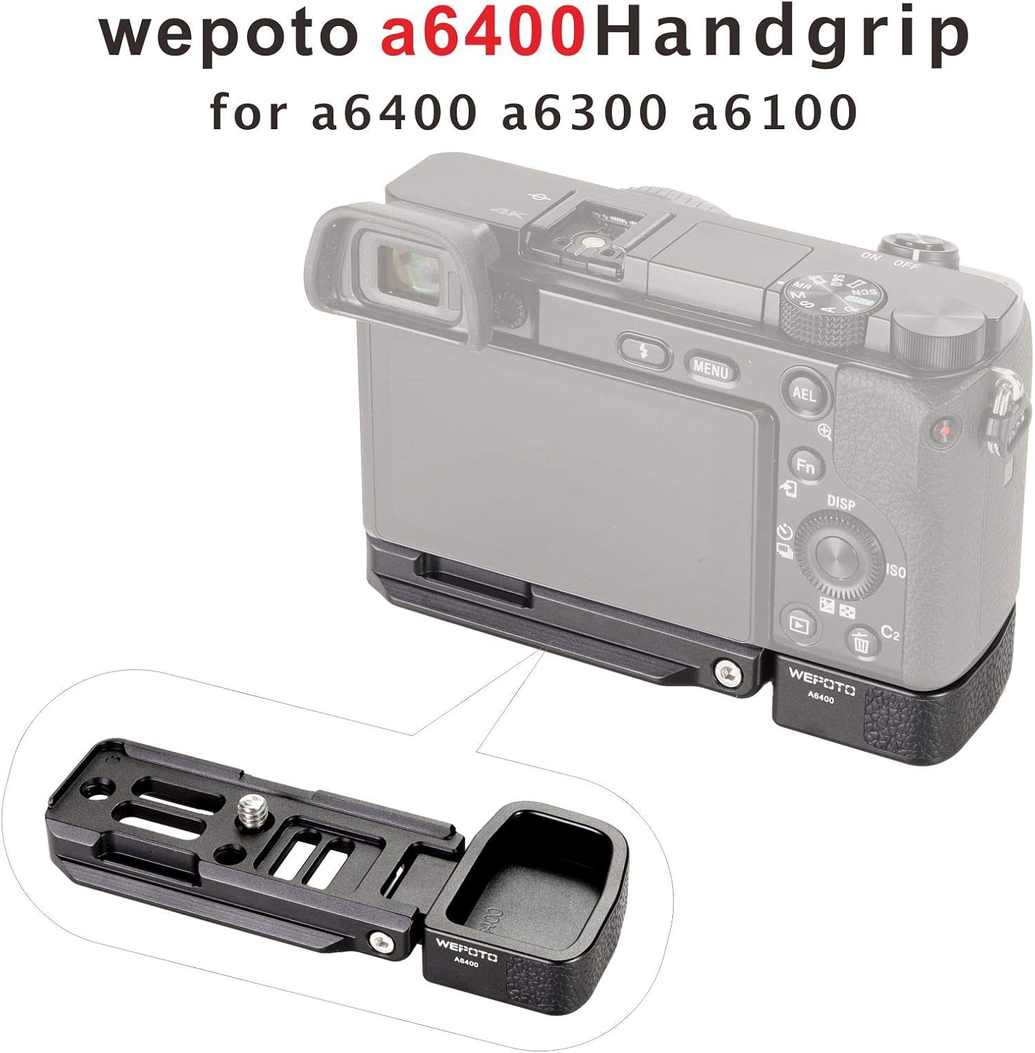 Sony A6400 A6300 A6100 Cameras Handgrip Expansion Grip with Quick Release Plate for Arca Release clip, Lightweight Handle