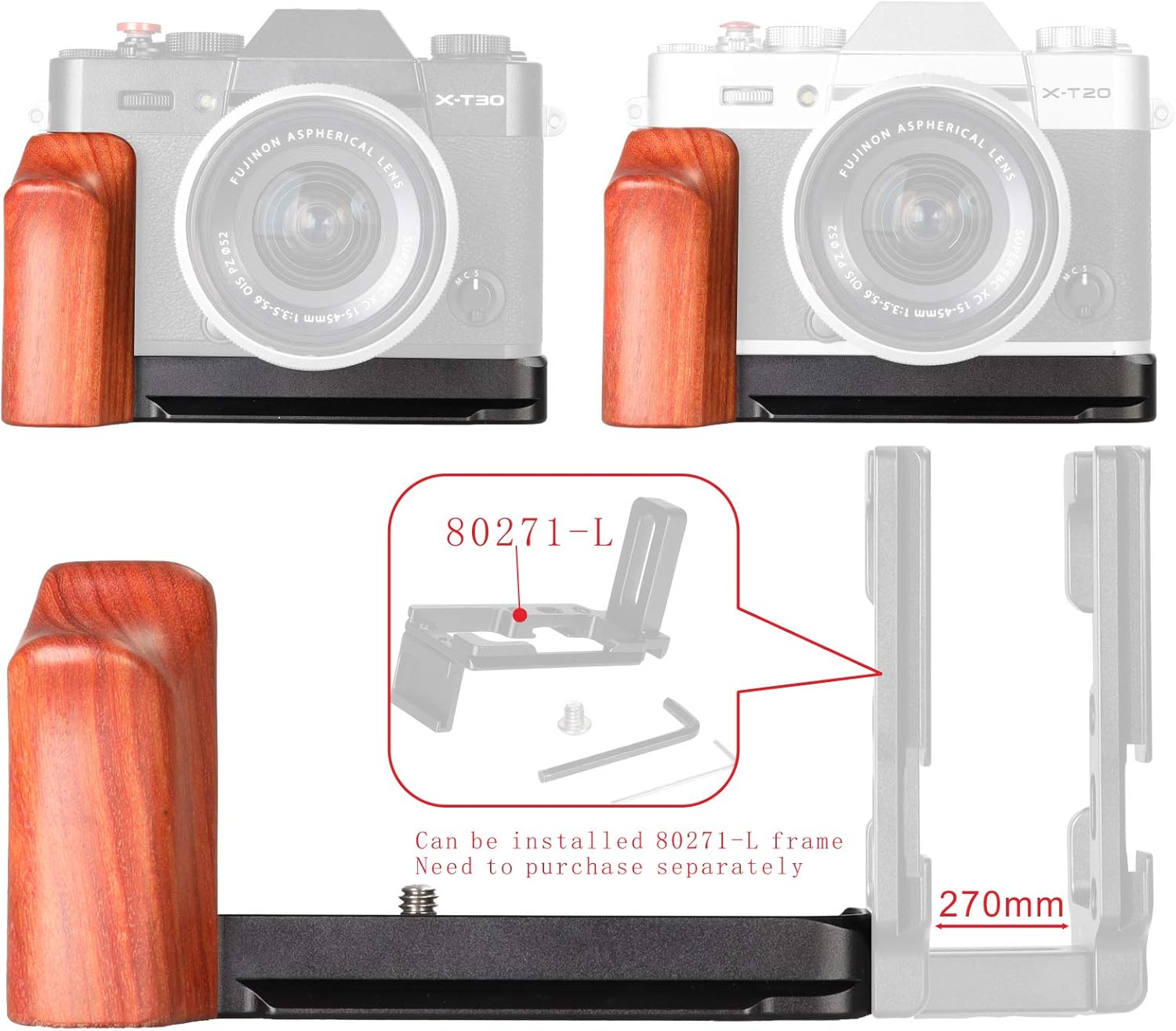 Fujifilm X-T30 X-T20 X-T10 Cameras Handgrip Expansion Grip with Quick Release Plate for Arca Release clip, Lightweight Handle