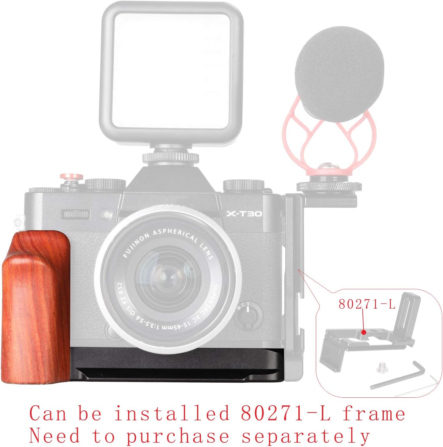 Fujifilm X-T30 X-T20 X-T10 Cameras Handgrip Expansion Grip with Quick Release Plate for Arca Release clip, Lightweight Handle