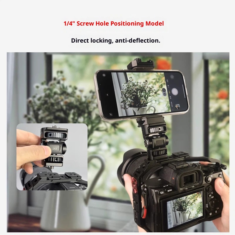 Metal aluminum alloy hot shoe SLR camera mobile phone clip monitor same screen connection accessories bracket cold shoe live shooting snail PTZ rotating rabbit cage Photography