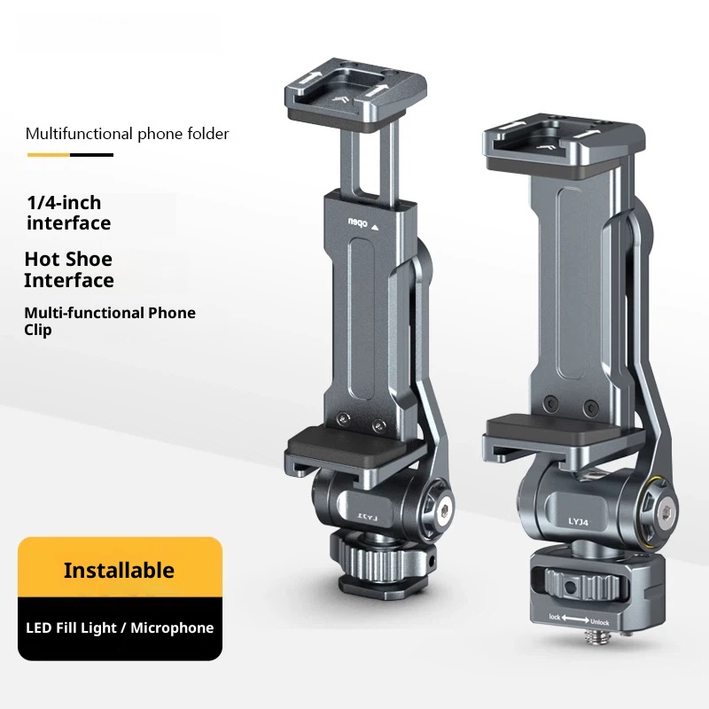 Hot shoe phone holder multi-function SLR camera external display monitor horizontal and vertical shooting live tripod bracket photography double cold shoe fixing clip vlog