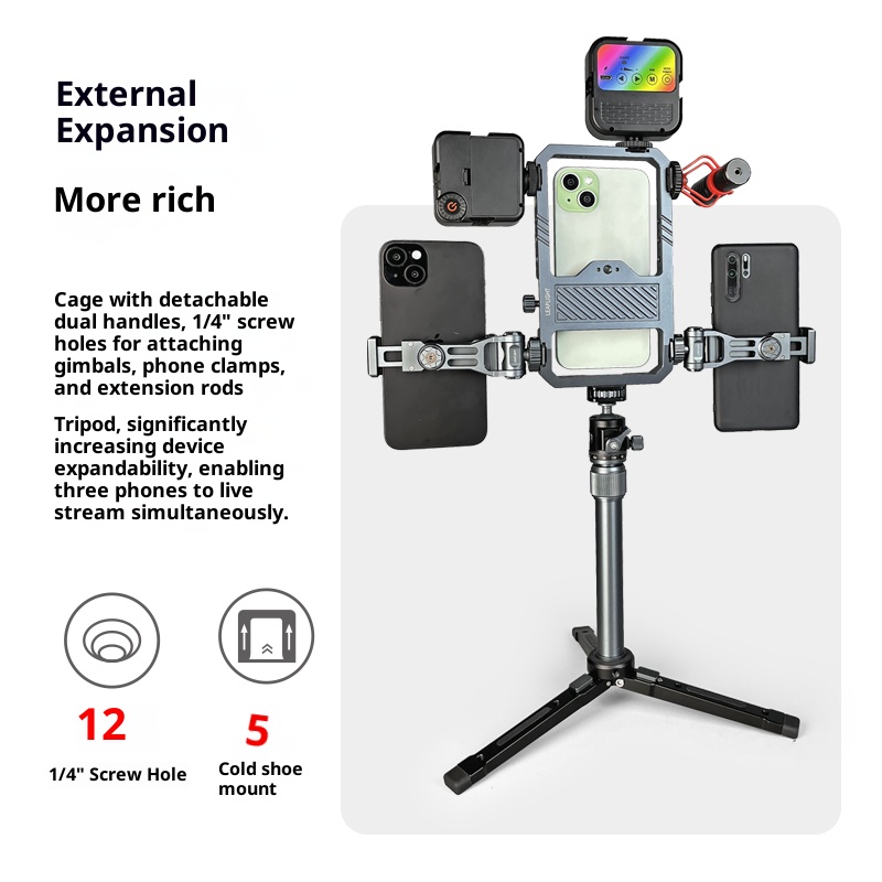 All-metal mobile phone universal rabbit cage vlog expansion frame bracket balance stable handheld photography handle accessories mobile phone Bluetooth camera aid