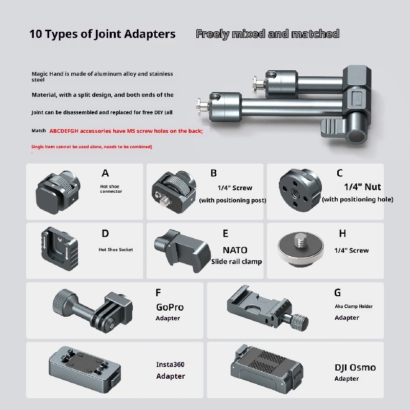 Aluminum Alloy large magic hand 17MM ball double-headed photography multifunctional monster arm external monitor camera mobile live streaming tripod rabbit cage extension bracket