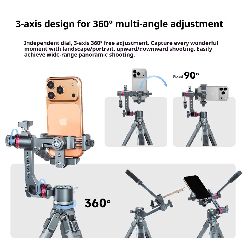 Aluminum Alloy mobile phone mirror PTZ desktop floor Tripod fixed shelf indoor and outdoor pitching photography and live streaming recording video 360 degrees rotation adjustment can be expanded