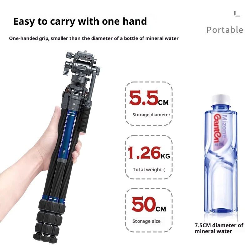 Battle series carbon fiber SLR camera photography camera tripod hydraulic ball head extended central axis compact portable stand