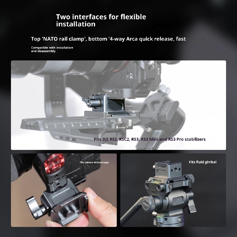 Aluminum Alloy NATO sliding chute to standard aka quick shoe applicable to aka PTZ rabbit cage transfer base DJI stabilizer RS234MiniPro accessories