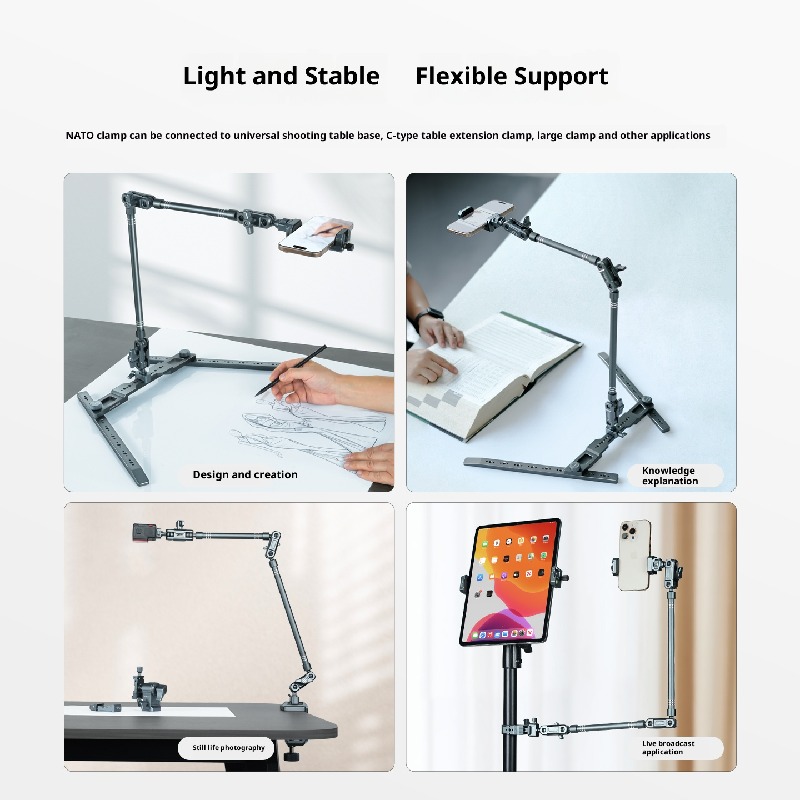 Aluminum Alloy mobile phone High Angle stand desktop dedicated tripod shooting video VOLG live broadcast unpacking calligraphy painting overlooking artifact can expand fill light