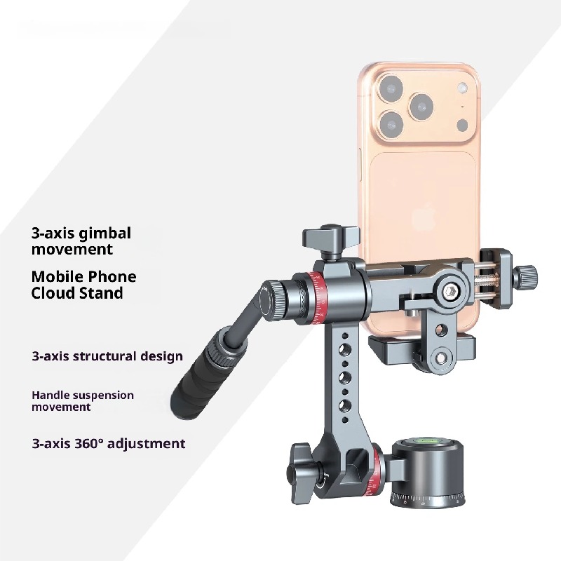 Aluminum Alloy mobile phone mirror PTZ desktop floor Tripod fixed shelf indoor and outdoor pitching photography and live streaming recording video 360 degrees rotation adjustment can be expanded