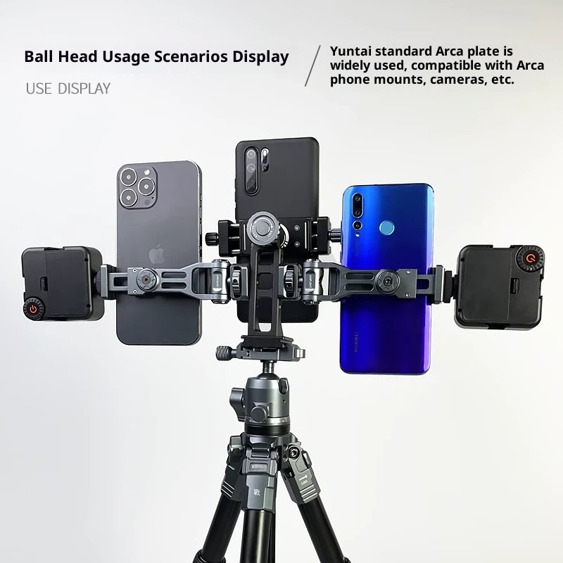 Aluminum Alloy Metal universal revolving cloud platform 360 panoramic base tripod mobile phone camera bracket live shooting video damping camera fixed expansion accessories
