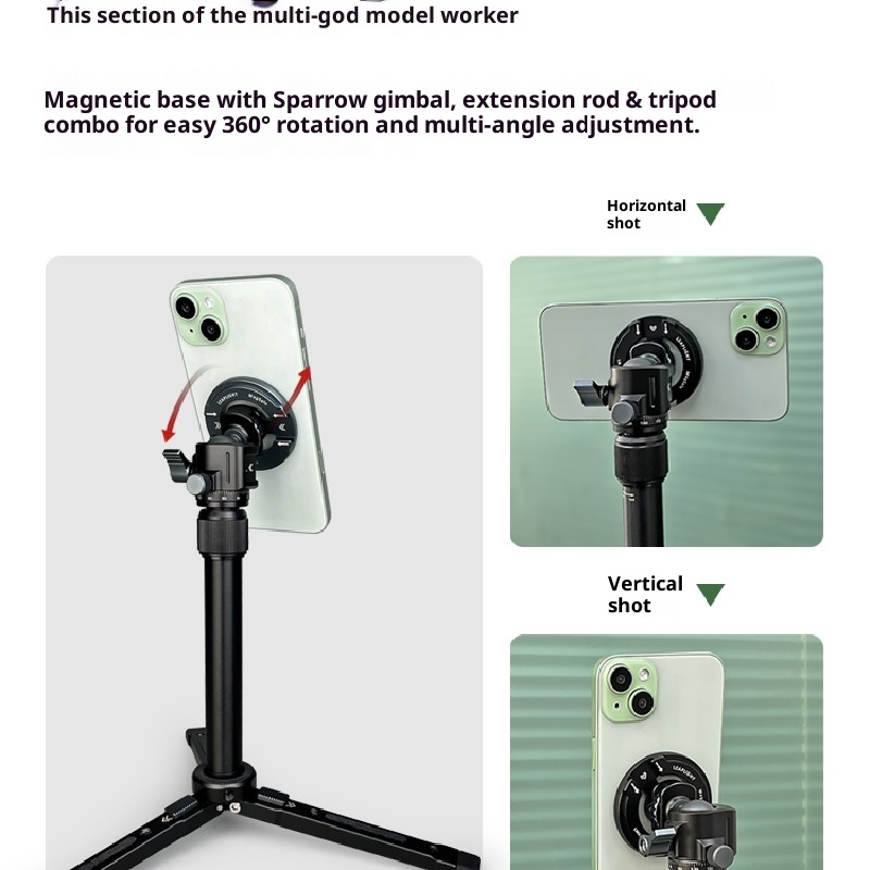 magnetic suction magsafe metal phone holder vlog portable support frame live photography multi-function fixed bracket horizontal and vertical screen rotating cold shoe expansion 360 degrees desktop