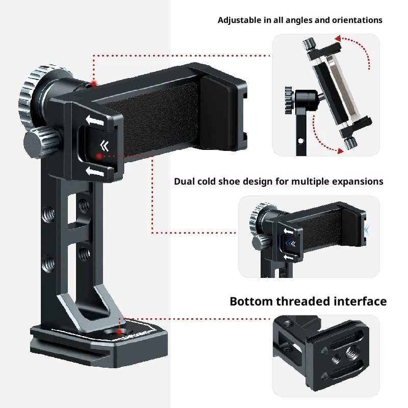 Metal rotating phone holder horizontal and vertical tripod universal clip live universal desktop bracket aluminum alloy PTZ aka clamp pedestal compatible with Dajiang stabilizer