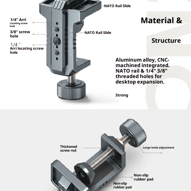 Aluminum Alloy C- type clamp desktop fixed U-shaped fixture round steel pipe crab pincer clip camera outdoor photography guardrail flat clip bracket expansion accessories