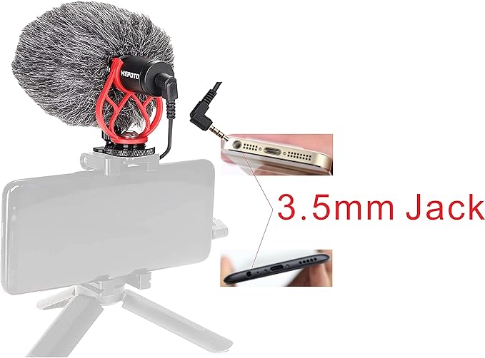 Universal Video Microphone,Compatible with iPhone Android 3.5mm Interface Smartphones, 3.5mm Interface Canon EOS/Nikon DSLR/Sony/Cameras