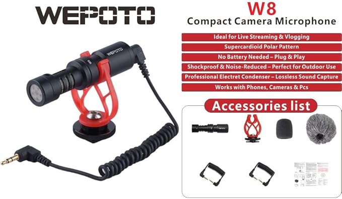 Universal Video Microphone,Compatible with iPhone Android 3.5mm Interface Smartphones, 3.5mm Interface Canon EOS/Nikon DSLR/Sony/Cameras