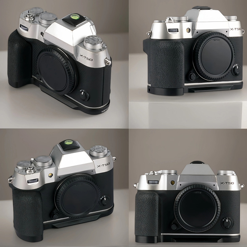 wepoto GP-XT50 Silicone L-Shape Hand Grip for FUJIFILM X-T50 Camera, Aluminum Alloy Base with Built-in Arca Quick Release Plate, Ergonomic Handle, Shutter Buttons & Hot Shoe Cover with Level – black