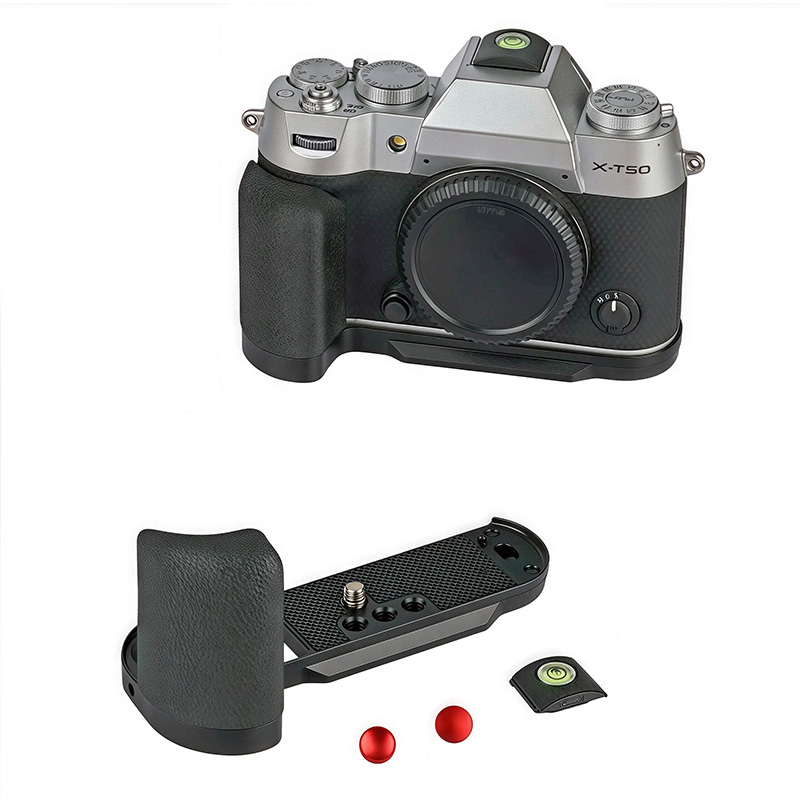 wepoto GP-XT50 Silicone L-Shape Hand Grip for FUJIFILM X-T50 Camera, Aluminum Alloy Base with Built-in Arca Quick Release Plate, Ergonomic Handle, Shutter Buttons & Hot Shoe Cover with Level – black
