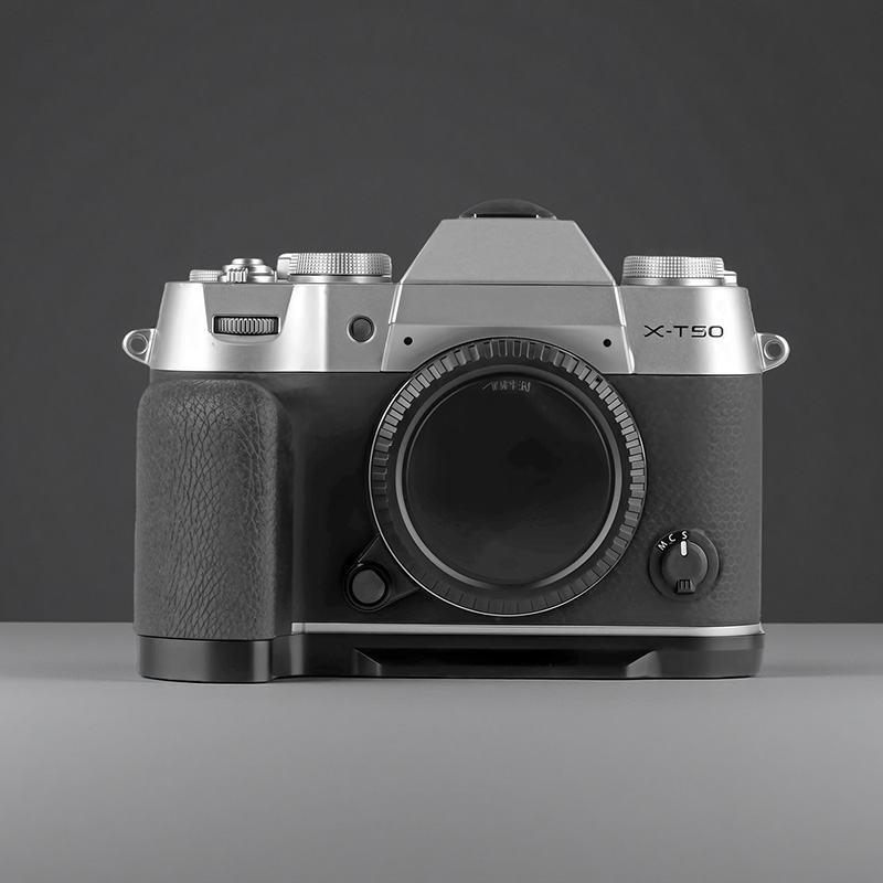 wepoto GP-XT50 Silicone L-Shape Hand Grip for FUJIFILM X-T50 Camera, Aluminum Alloy Base with Built-in Arca Quick Release Plate, Ergonomic Handle, Shutter Buttons & Hot Shoe Cover with Level – black