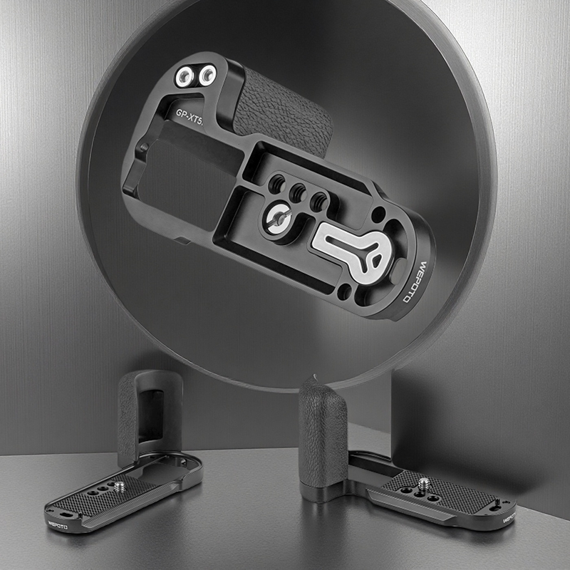 wepoto GP-XT50 Silicone L-Shape Hand Grip for FUJIFILM X-T50 Camera, Aluminum Alloy Base with Built-in Arca Quick Release Plate, Ergonomic Handle, Shutter Buttons & Hot Shoe Cover with Level – black